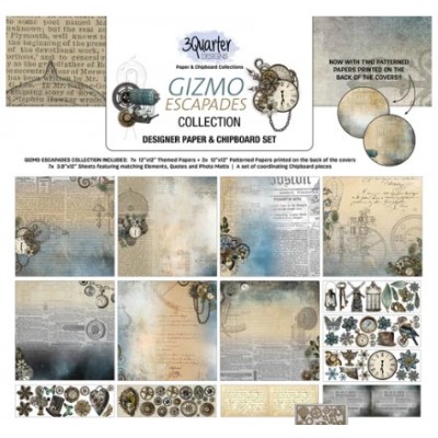 3Quarter Designs - bloc de papier collection «Gizmo Escapades» 12 x 12" 9 feuilles